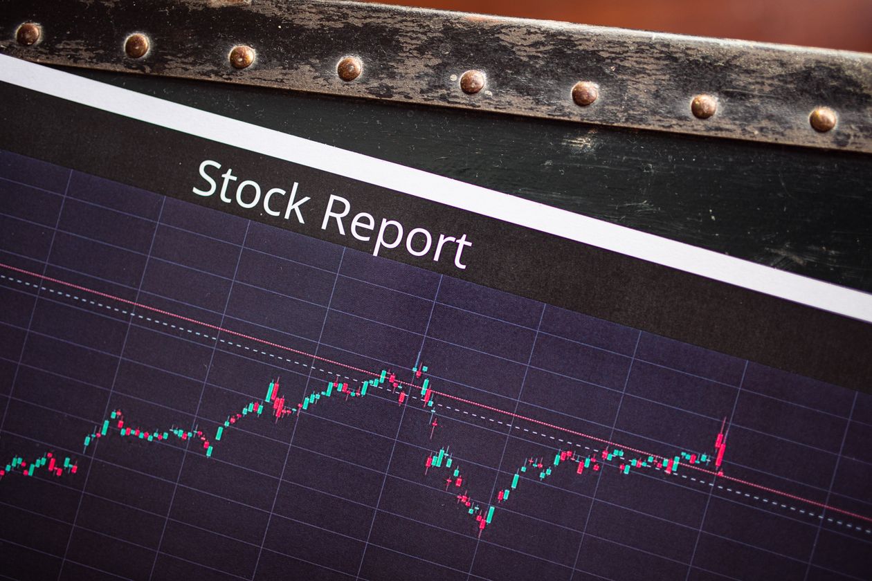 Financial market report on a desk